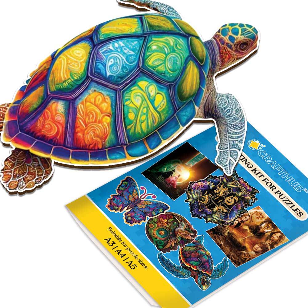 Wooden Jigsaw Puzzles A2+Wooden Box & Mounting Kit - Save $10 Today Colorful Turtle - Jigsaw Puzzle