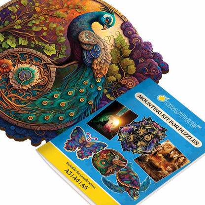 Wooden Jigsaw Puzzles A2 + Wooden Gift Box & Mounting Kit - Save $10 Today Peacock Yin Yang - Jigsaw Puzzle