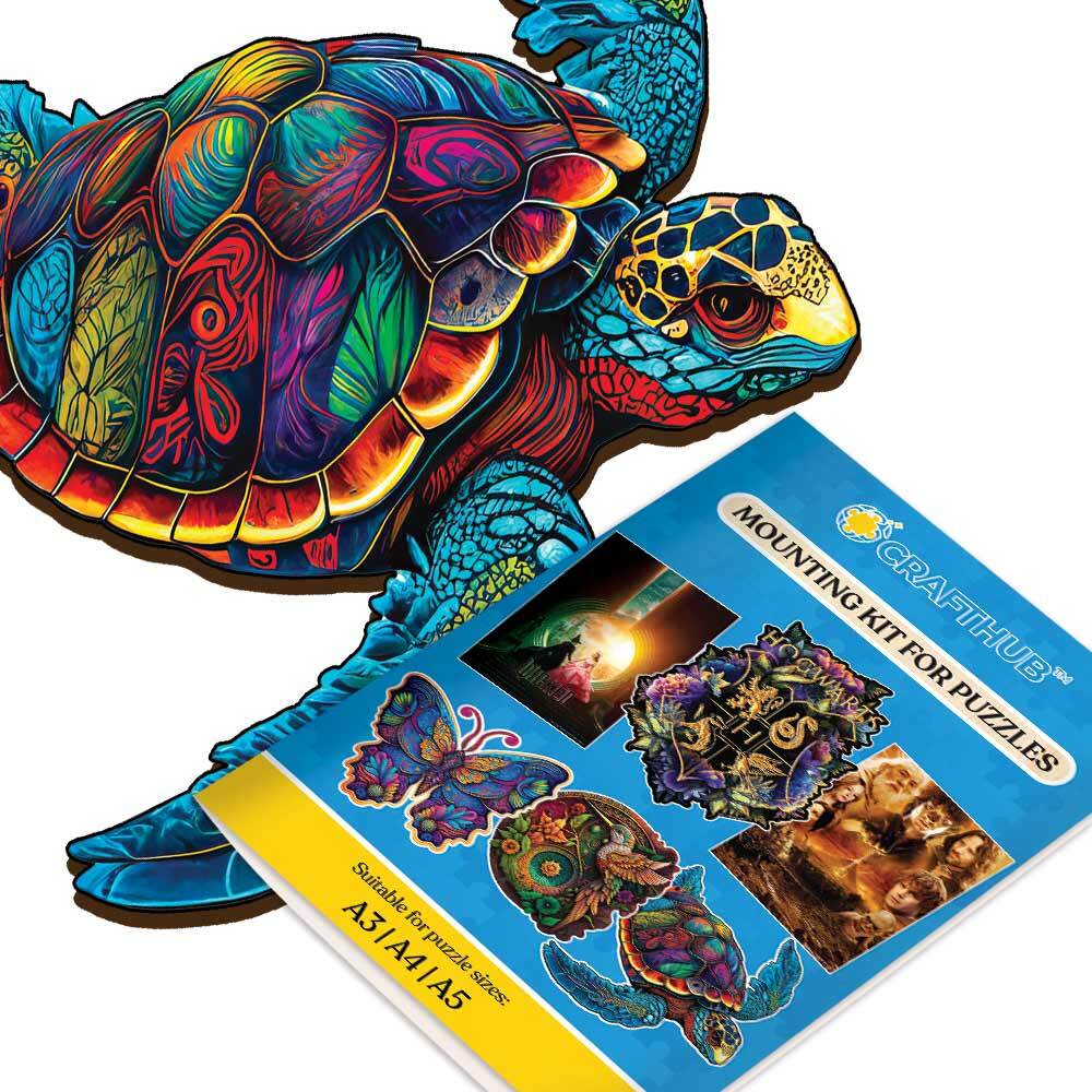Wooden Jigsaw Puzzles A2+Wooden Gift Box & Mounting Kit - Save $10 Today Vibrant Sea Turtle - Jigsaw Puzzle