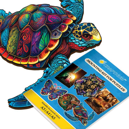 Wooden Jigsaw Puzzles A2+Wooden Gift Box & Mounting Kit - Save $10 Today Vibrant Sea Turtle - Jigsaw Puzzle