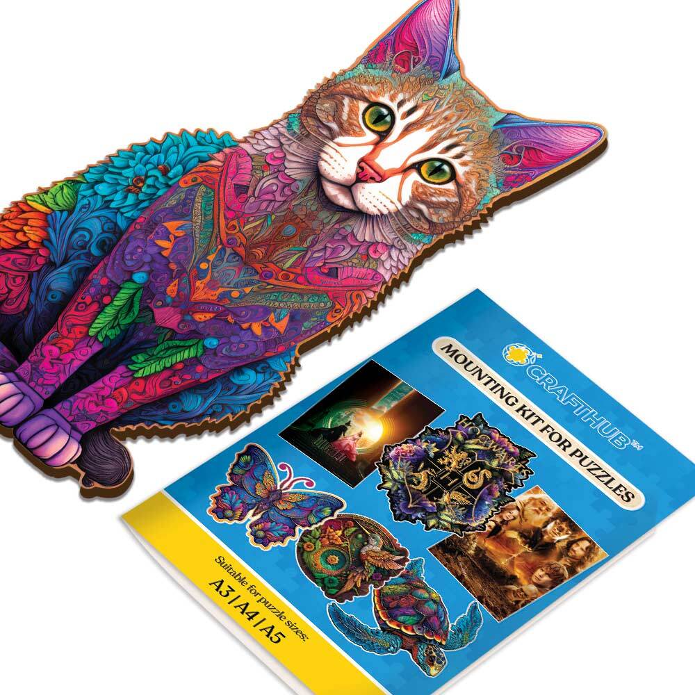 Wooden Jigsaw Puzzles A2+Wooden Box & Mounting Kit - Save $10 Today Cat - Jigsaw Puzzle