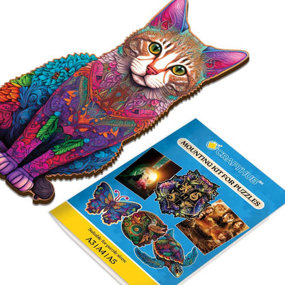 Wooden Jigsaw Puzzles A2+Wooden Box & Mounting Kit - Save $10 Today Cat - Jigsaw Puzzle