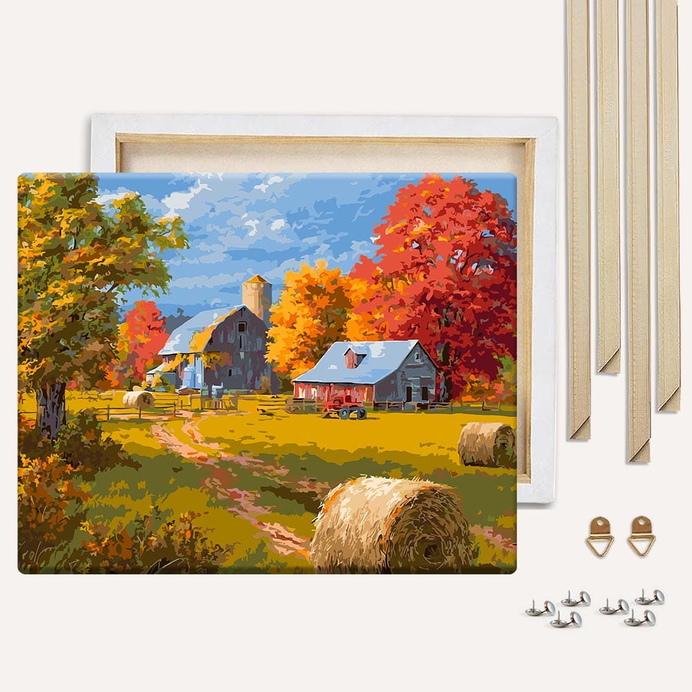 Painting By Numbers Kits With DIY Wood Frame Autumn in the Countryside - Paint By Numbers Kit