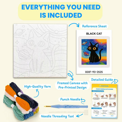 Painting By Numbers Kits 9.8" x 9.8" (25x25cm) Black Cat - Punch Needle Kit