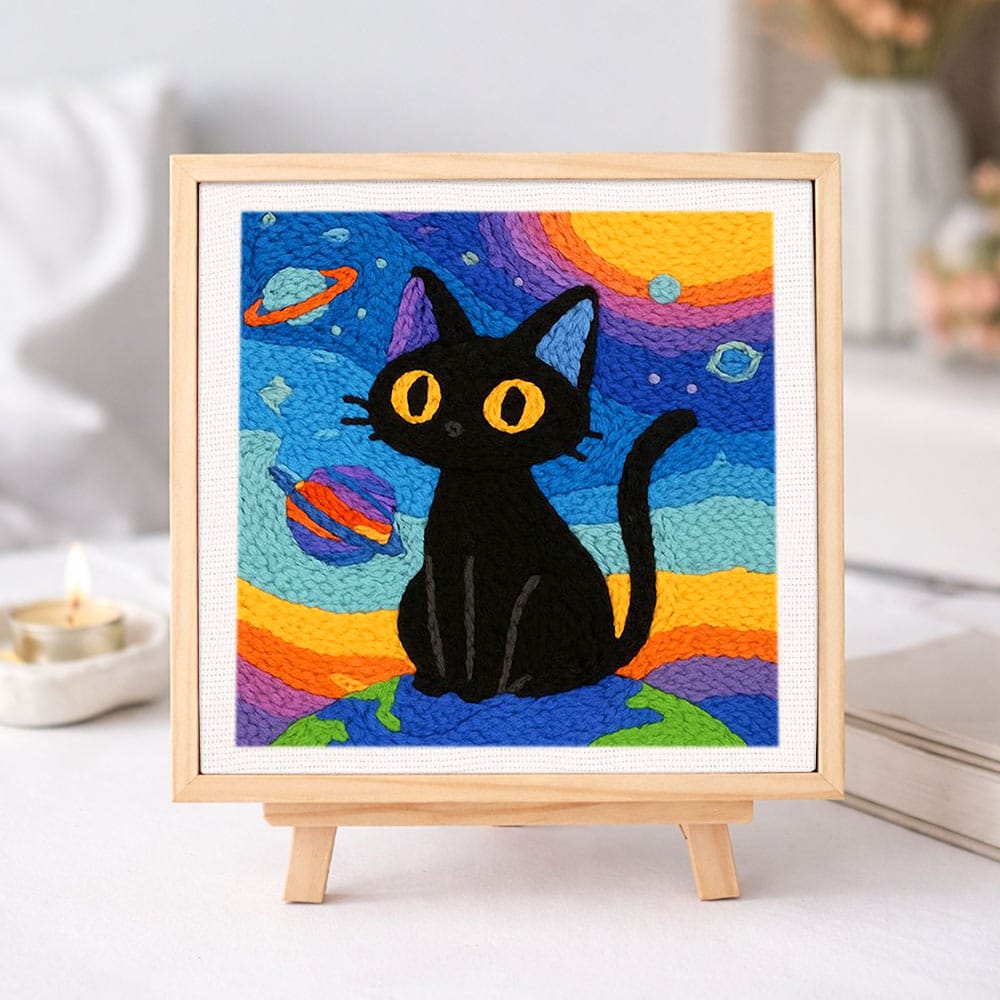 Painting By Numbers Kits 9.8" x 9.8" (25x25cm) Black Cat - Punch Needle Kit