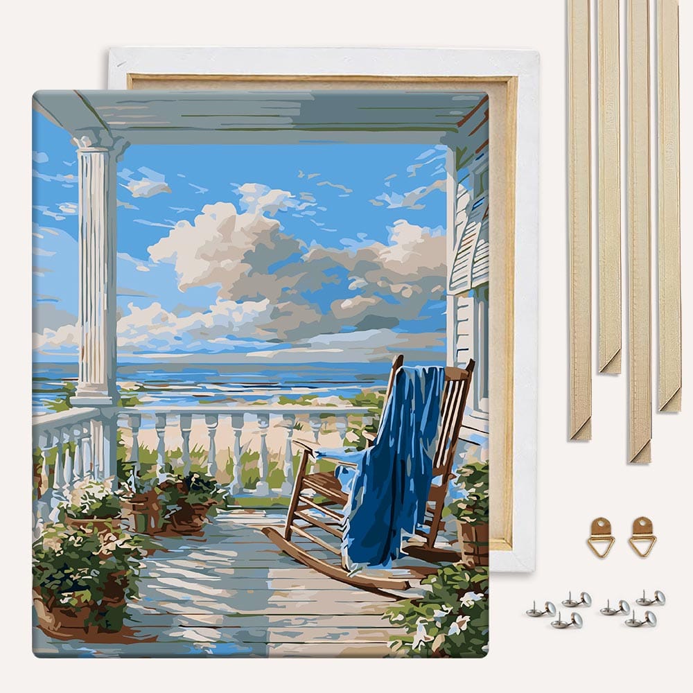 Painting By Numbers Kits With DIY Wood Frame Beach House View - Paint By Numbers Kit