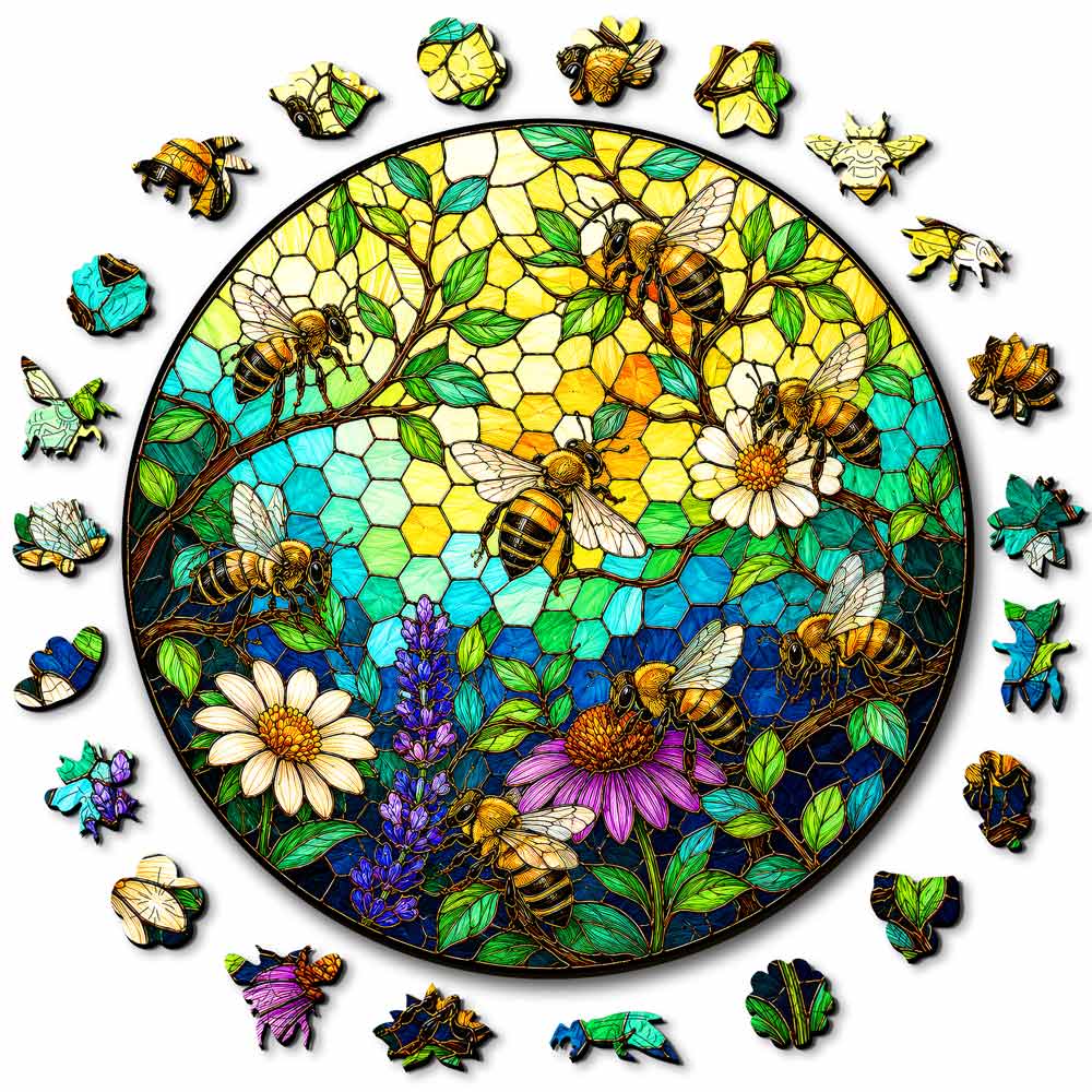 Wooden Jigsaw Puzzles A5 Bee Blossom - Stained Glass Jigsaw Puzzle