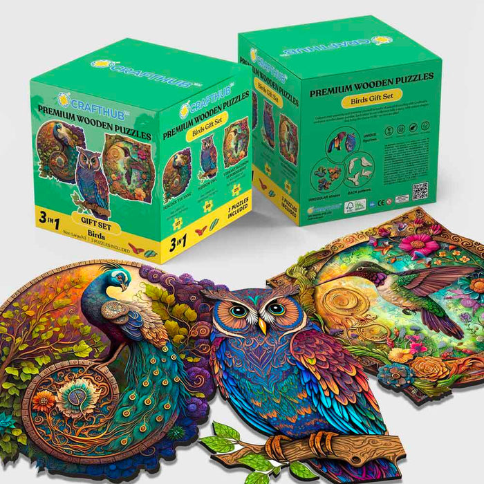 3-Pack Bird Species - Wooden Jigsaw Puzzle Gift Set