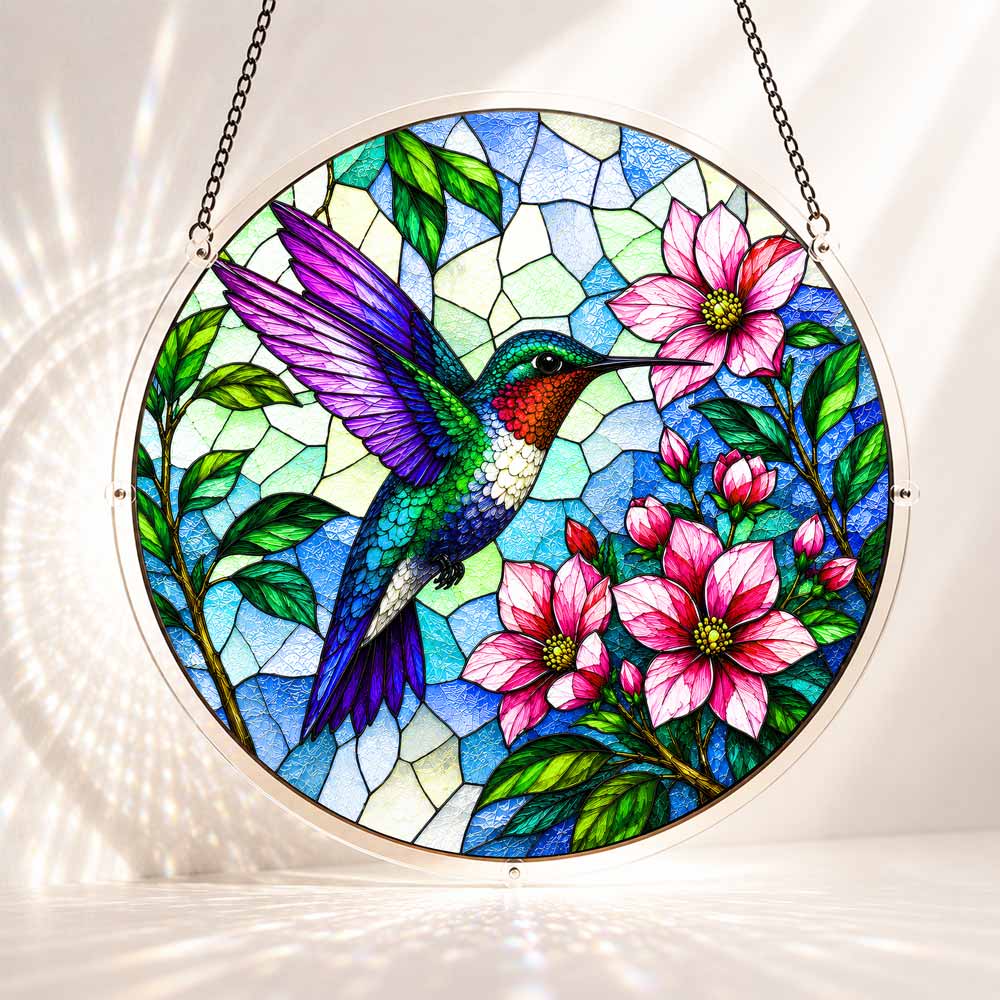 Acrylic Jigsaw Puzzle S - (7 inch) Acrylic Jigsaw Puzzle Suncatcher - Blooming Hummingbird