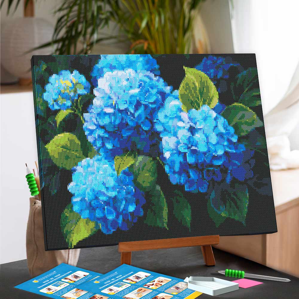 Diamond Painting Kits 15.7" x 19.6" (40 x 50cm) Blue Hydrangeas - Diamond Painting Kit