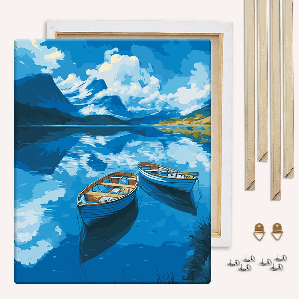 Painting By Numbers Kits With DIY Wood Frame Boats on the Lake - Paint By Numbers Kit