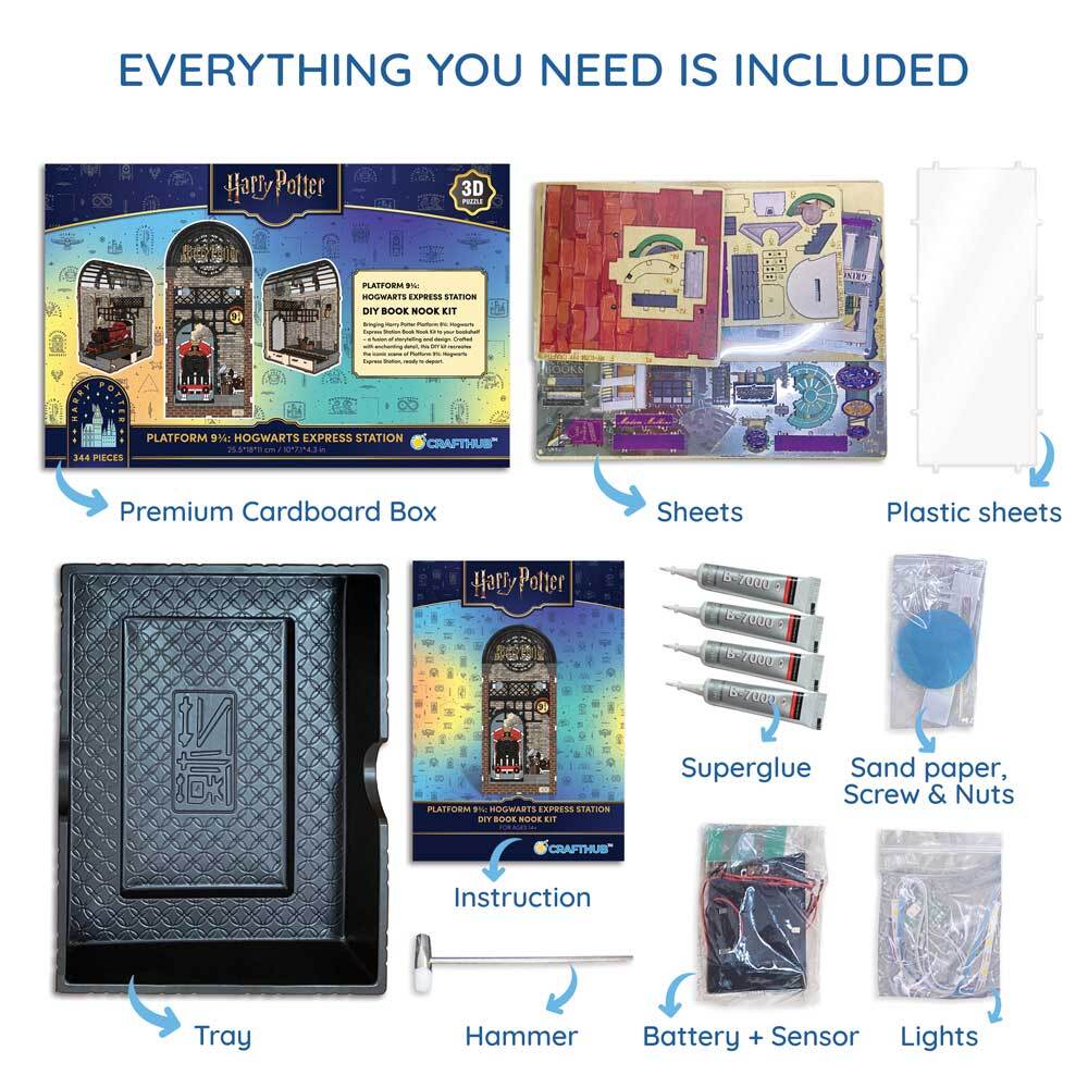 Book Nook Kits Great Hall: 534 Pieces - Hogwarts Express: 344 Pieces - Barad Dur: 254 Pieces 3-Pack DIY Book Nook Kit Set: Harry Potter The Great Hall, Hogwarts Express Station, The Lord of the Rings: Barad Dur -