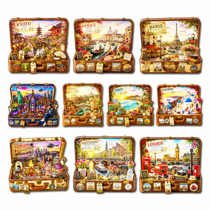 Animal Jigsaw Puzzle > Wooden Jigsaw Puzzle > Jigsaw Puzzle 🔥Limited Edition🔥10-Pack World City Travel Case - Wooden Jigsaw Puzzle Set
