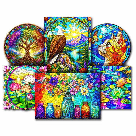 Wooden Jigsaw Puzzles A5 | Save $10 🔥Limited Edition🔥6-Pack - Stained Glass Jigsaw Puzzle Set
