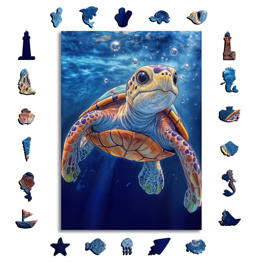 Animal Jigsaw Puzzle > Wooden Jigsaw Puzzle > Jigsaw Puzzle A5 Blue Turtle - Jigsaw Puzzle