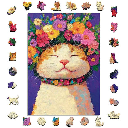 Wooden Jigsaw Puzzles A5 Blossom Cat - Jigsaw Puzzle