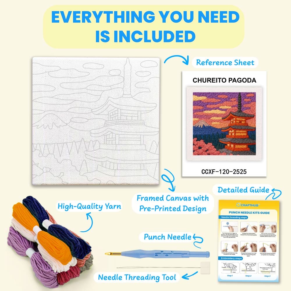 Painting By Numbers Kits 9.8" x 9.8" (25x25cm) Chureito Pagoda - Punch Needle Kit