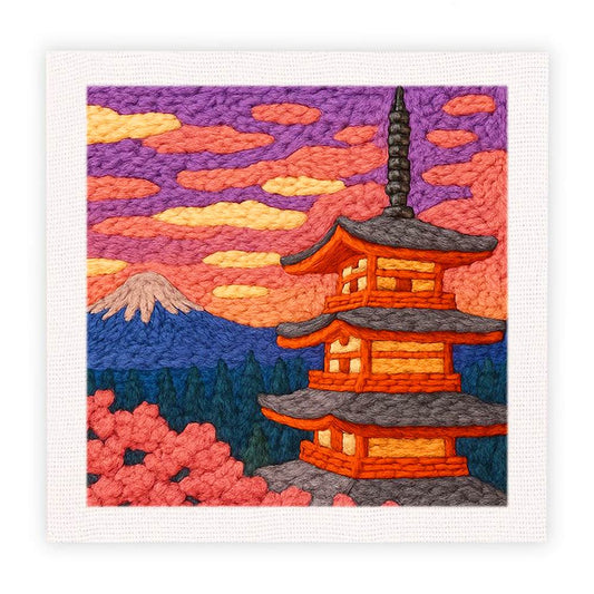 Painting By Numbers Kits 9.8" x 9.8" (25x25cm) Chureito Pagoda - Punch Needle Kit