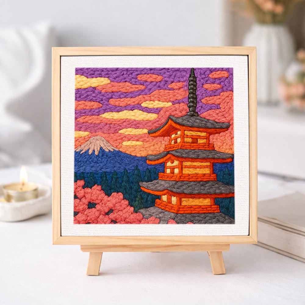 Painting By Numbers Kits 9.8" x 9.8" (25x25cm) Chureito Pagoda - Punch Needle Kit