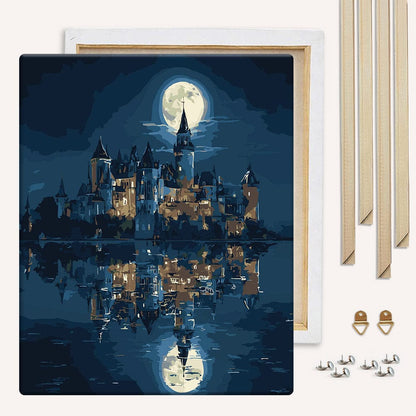 Painting By Numbers Kits With DIY Wood Frame Castle in Moonlight - Paint By Numbers Kit