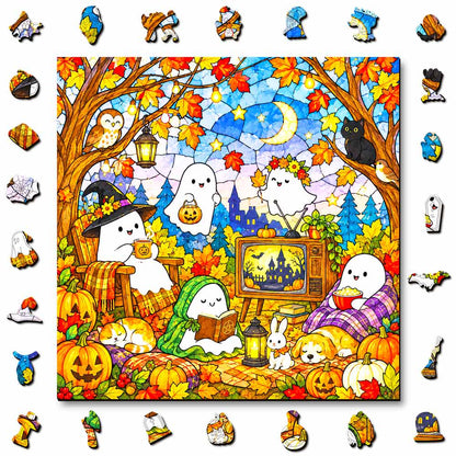 Wooden Jigsaw Puzzles A5 Cozy Ghosts - Jigsaw Puzzle