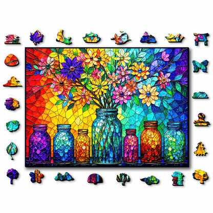 Wooden Jigsaw Puzzles A5 Floral Bottles - Stained Glass Jigsaw Puzzle