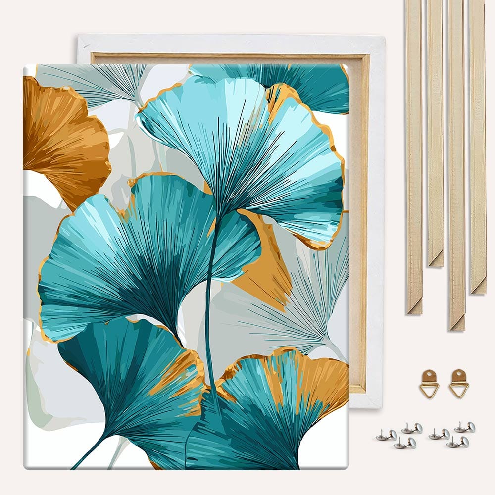 Painting By Numbers Kits With DIY Wood Frame Ginko Leave Art  - Paint By Numbers Kit