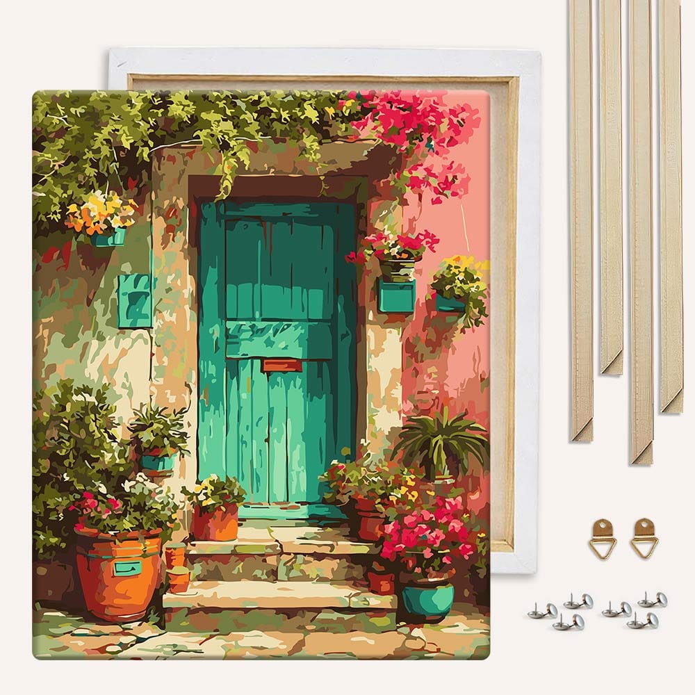 Painting By Numbers Kits With DIY Wood Frame Green Door - Paint By Numbers Kit