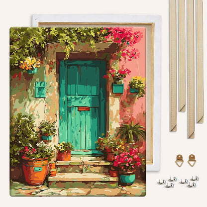 Painting By Numbers Kits With DIY Wood Frame Green Door - Paint By Numbers Kit