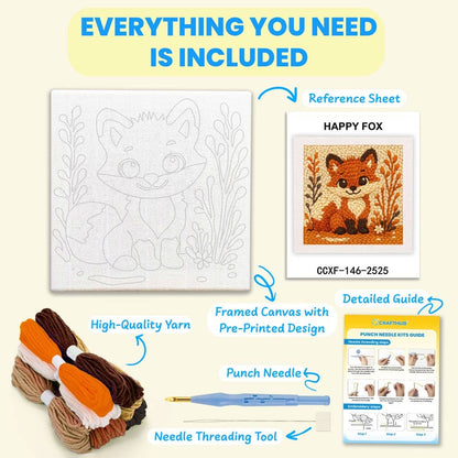 Painting By Numbers Kits 9.8" x 9.8" (25x25cm) Happy Fox - Punch Needle Kit