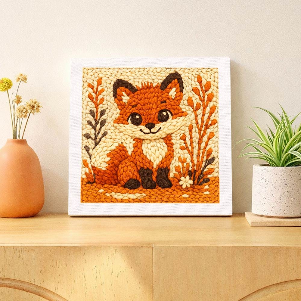 Painting By Numbers Kits 9.8" x 9.8" (25x25cm) Happy Fox - Punch Needle Kit