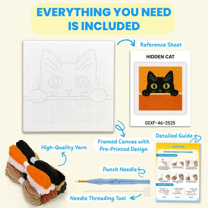 Painting By Numbers Kits 9.8" x 9.8" (25x25cm) Hidden Cat - Punch Needle Kit
