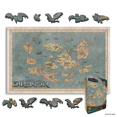 Animal Jigsaw Puzzle > Wooden Jigsaw Puzzle > Jigsaw Puzzle A4 + Wooden Gift Box Map of the Dragon World - Wooden Jigsaw Puzzle