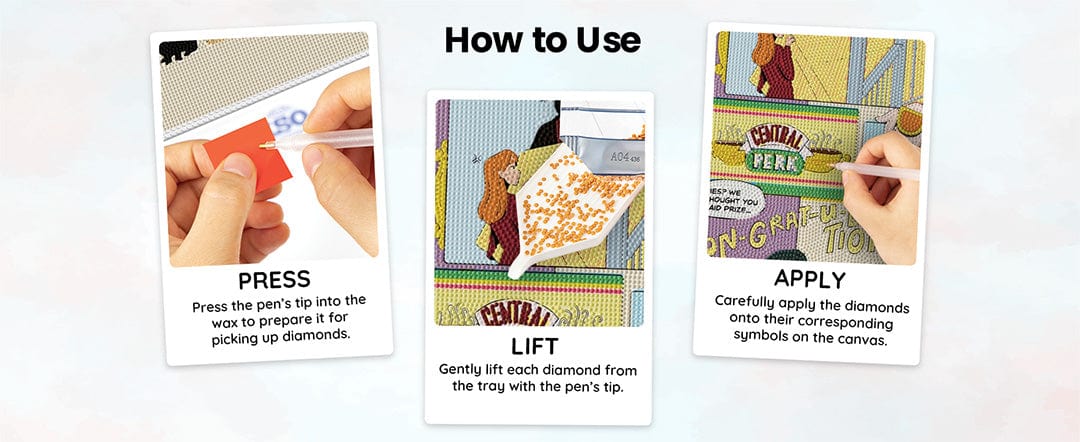 How to use a diamond painting kit: press, lift, apply