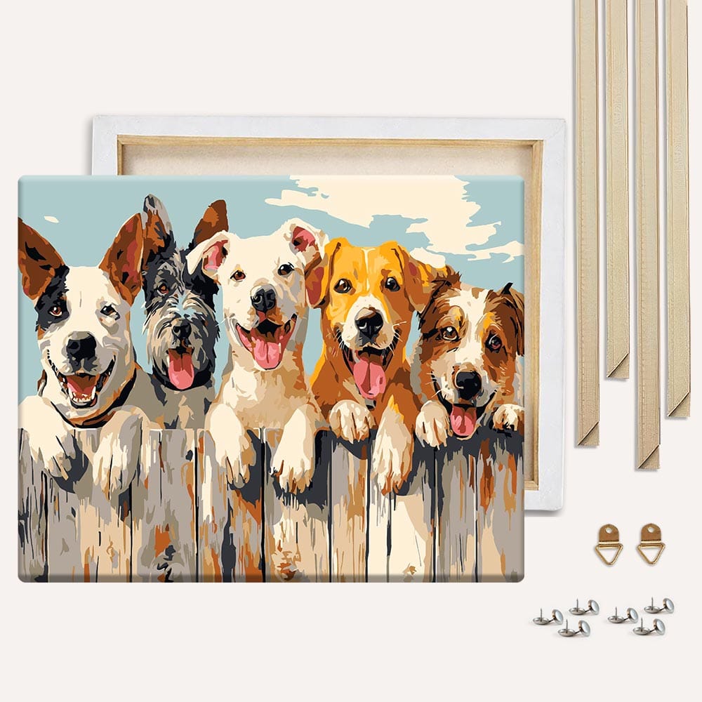 Painting By Numbers Kits With DIY Wood Frame Happy Dogs - Paint By Numbers Kit