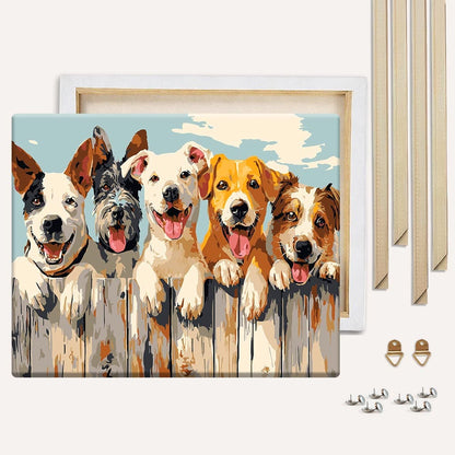 Painting By Numbers Kits With DIY Wood Frame Happy Dogs - Paint By Numbers Kit