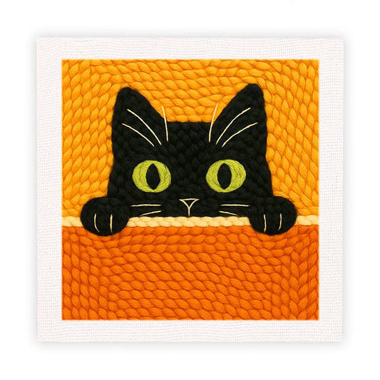 Painting By Numbers Kits 9.8" x 9.8" (25x25cm) Hidden Cat - Punch Needle Kit