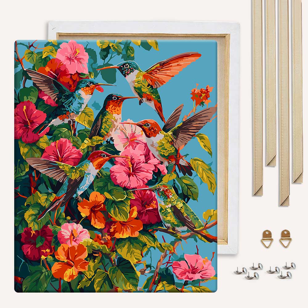 Painting By Numbers Kits With DIY Wood Frame Hummingbird Garden - Paint By Numbers Kit