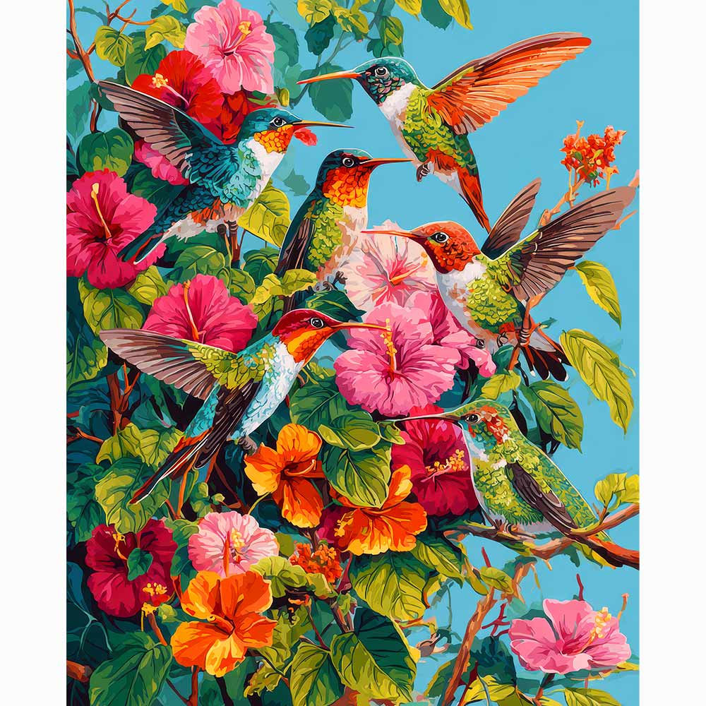 Diamond Painting Kits 15.7" x 19.6" (40 x 50cm) Hummingbird Garden - Diamond Painting Kit