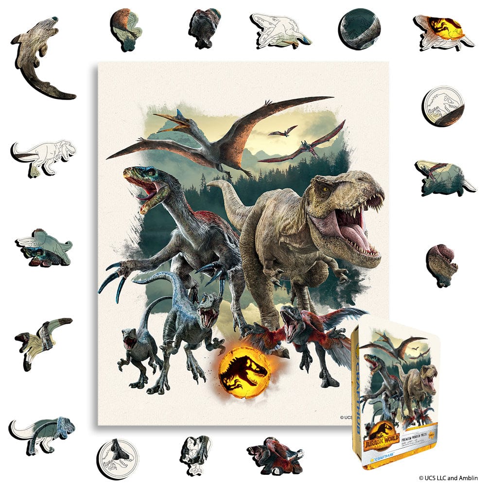 Wooden Jigsaw Puzzles A4 + Wooden Gift Box Jurassic Predators - Wooden Jigsaw Puzzle