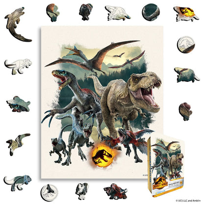 Wooden Jigsaw Puzzles A4 + Wooden Gift Box Jurassic Predators - Wooden Jigsaw Puzzle