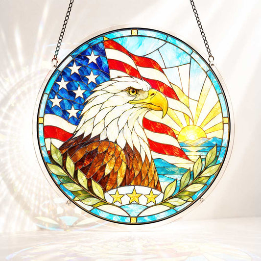 Acrylic Jigsaw Puzzle S - (7 inch) Acrylic Jigsaw Puzzle Suncatcher - Liberty Eagle Sunrise