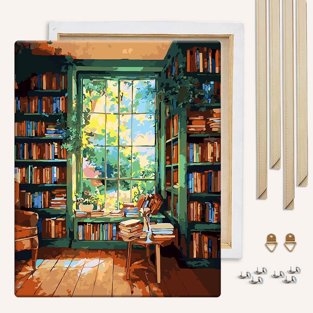 Painting By Numbers Kits With DIY Wood Frame Library Love - Paint By Numbers Kit