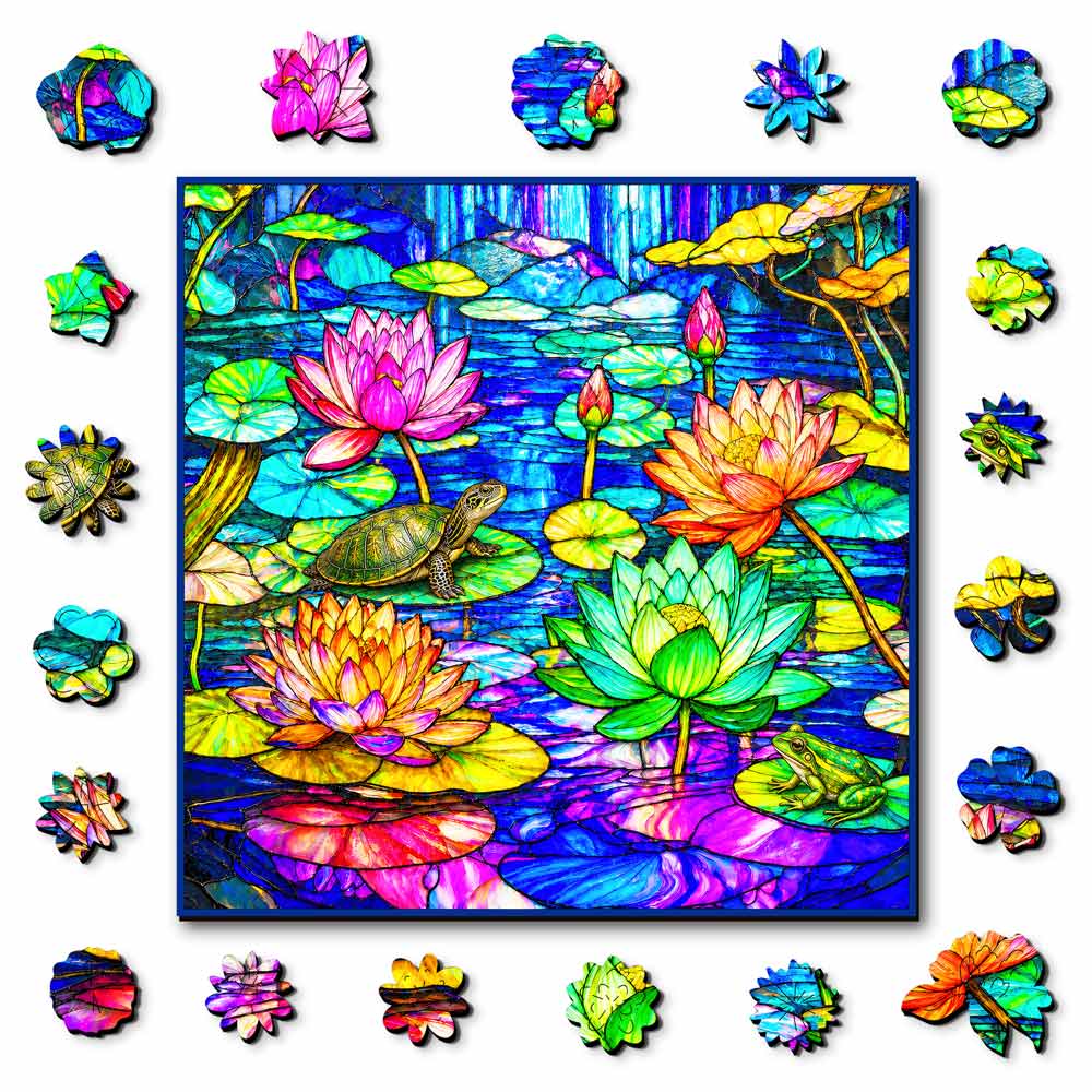 Wooden Jigsaw Puzzles A5 Lotus Serenity - Stained Glass Jigsaw Puzzle