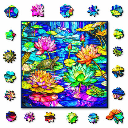 Wooden Jigsaw Puzzles A5 Lotus Serenity - Stained Glass Jigsaw Puzzle