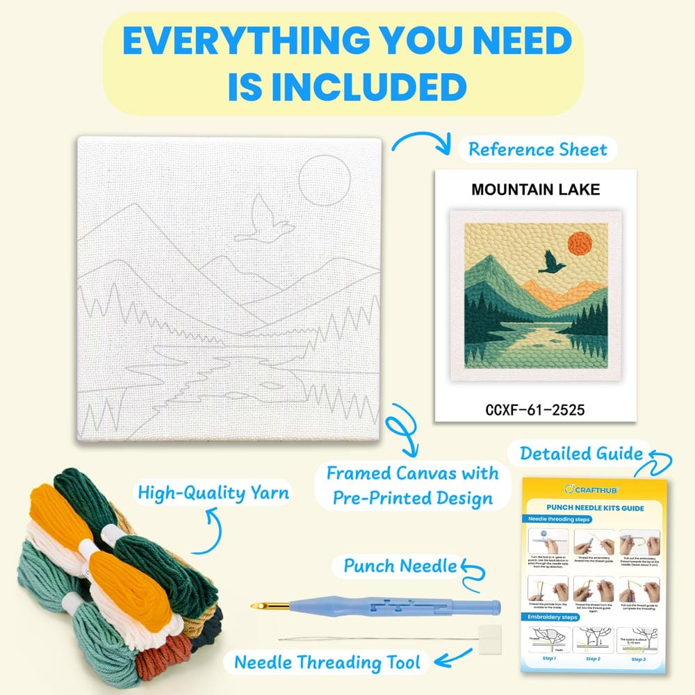 Painting By Numbers Kits 9.8" x 9.8" (25x25cm) Mountain Lake - Punch Needle Kit