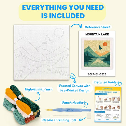 Painting By Numbers Kits 9.8" x 9.8" (25x25cm) Mountain Lake - Punch Needle Kit
