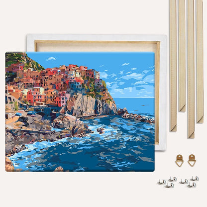 Painting By Numbers Kits With DIY Wood Frame Monterosso al Mare  - Paint By Numbers Kit