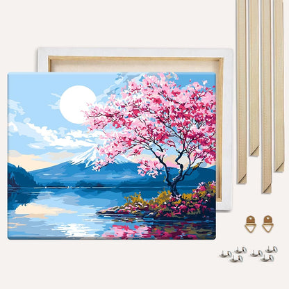 Painting By Numbers Kits With DIY Wood Frame Moonlit Sakura Lake - Paint By Numbers Kit