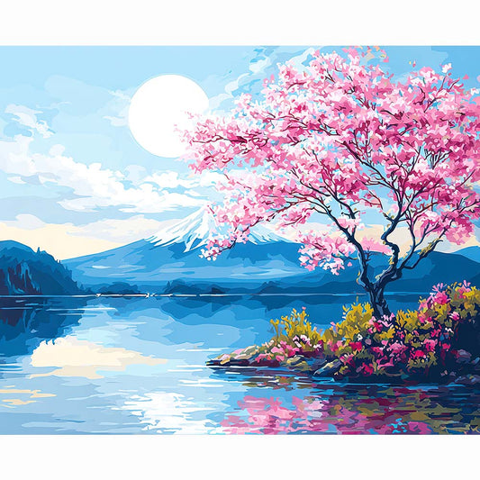 Diamond Painting Kits 15.7" x 19.6" (40 x 50cm) Moonlit Sakura Lake - Diamond Painting Kit